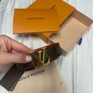 Louis Vuitton Brown Monogram Belt with Gold LV Buckle